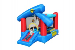 Детский надувной Батут Игровой город 6 в 1 HAPPY HOP 9111 (с пятнами на прыгательной поверхности)