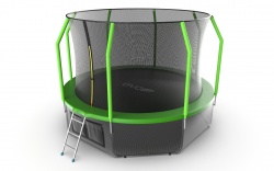 Батут EVO Jump Cosmo 12ft (Green) + Lower net с внутренней сеткой и лестницей, диаметр 366 см (зеленый) + нижняя сеть